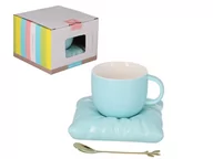 Filiżanki - Filiżanka ze spodkiem i łyżeczką, błękitna - miniaturka - grafika 1