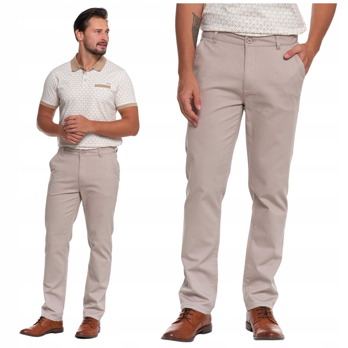 SPODNIE MĘSKIE Eleganckie Chinosy Prosta Nogawka Wygodne MORAJ r. 31