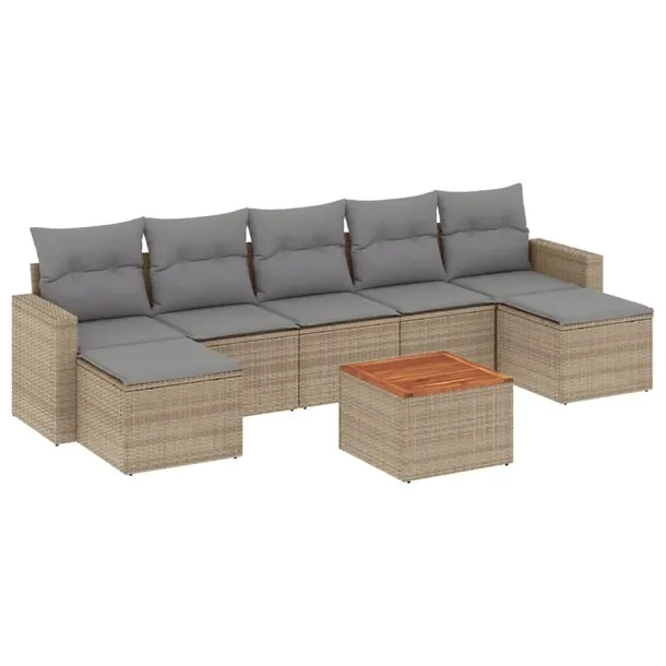 Beżowy zestaw mebli ogrodowych z poduszkami, rattan PE, 55 x 62 x 69 cm