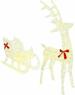vidaXL Renifer ciągnący sanie Ciepła biel 70 x 26 x 128,5 cm Akryl - Ozdoby bożonarodzeniowe - miniaturka - grafika 1