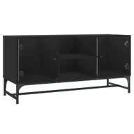 Szafki RTV - vidaXL Szafka pod telewizor ze szklanymi drzwiami czarna 102x37x50 cm - miniaturka - grafika 1