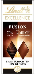 Czekolada LINDT Excellence Fusion 70% i mleczna 100 g - Słodkie kremy i masła Czekolada LINDT Excellence Fusion 70% i mleczna 100 g - Słodkie kremy i masła - miniaturka - grafika 1