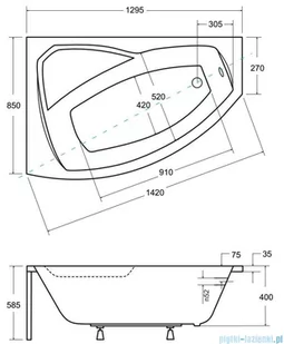 Besco Rima 130x85cm wanna asymetryczna lewa + obudowa + syfon #WAR-130-NL/OAR-130-P/L/19975 - Wanny - miniaturka - grafika 2