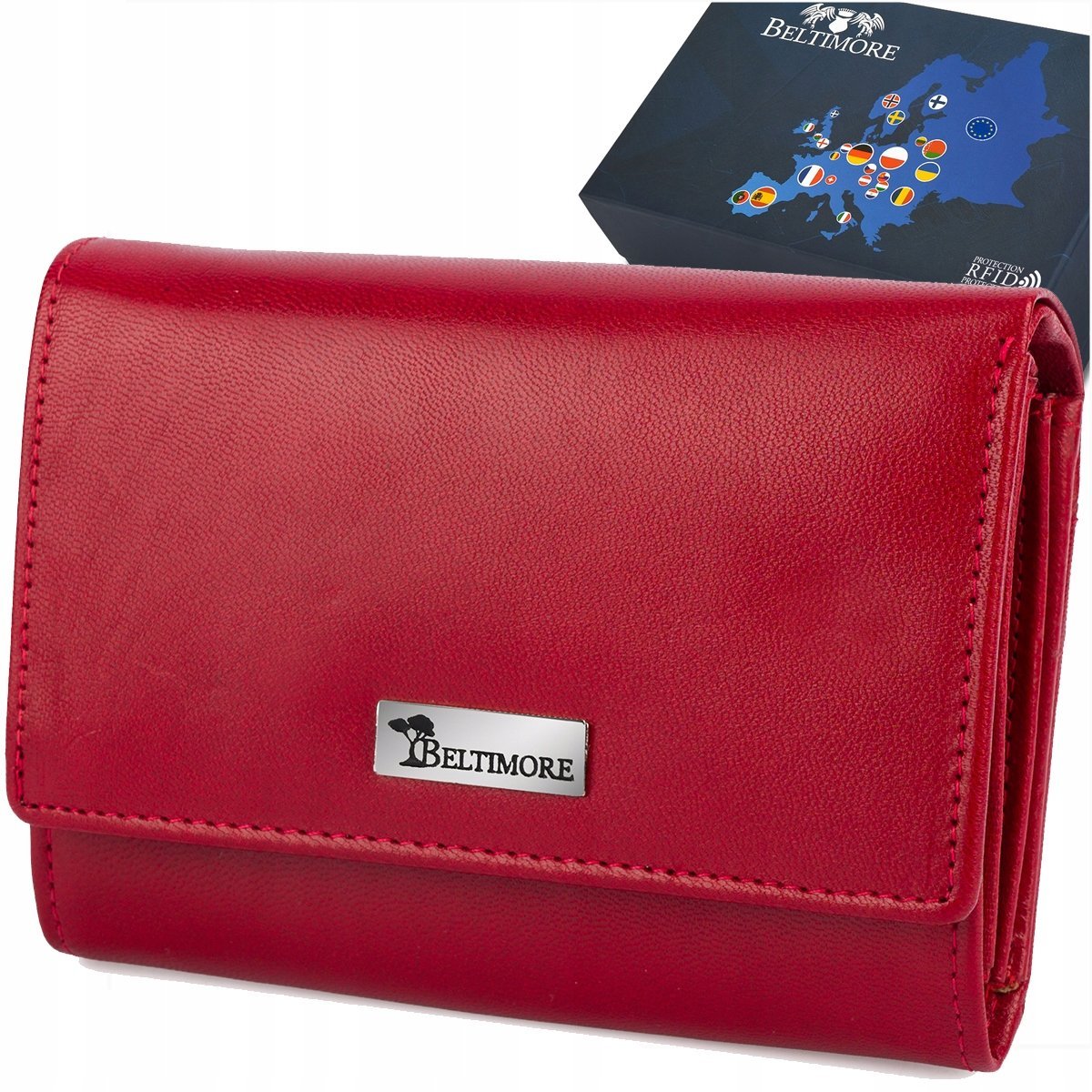 Beltimore portfel skóra naturalna czerwony - kobieta