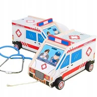 Samochody i pojazdy dla dzieci - DOKTOR ZESTAW lekarza z białym ambulansem drewniany i akcesoriami STETOSKOP - miniaturka - grafika 1