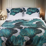 Pościel - Pościel 220x200 satyna Triventa popielata w zielone kwiaty Darymex - miniaturka - grafika 1