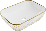 Umywalki - Mexen Rita umywalka nablatowa 45 x 32 cm, biała/złota wzór kratka - 21084509 - miniaturka - grafika 1