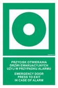 Systemy ekspozycyjne i znaki informacyjne - AC083 PRZYCISK OTWIERANIA DRZWI EWAKUACYJNYCH. UŻYJ W PRZYPADKU ALARMU / EMERGENCY DOOR. PRESS TO EXIT IN CASE OF ALARM, PS - PŁYTA PCV 1MM FOTOLUMINESCENCYJNA; (350X525MM) - miniaturka - grafika 1