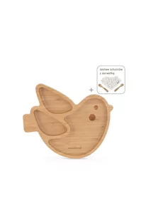 Drewniany talerzyk z przyssawką i przegródkami do karmienia metodą BLW ECO friendly - Ptaszek - Miseczki i talerzyki dla dzieci - miniaturka - grafika 1
