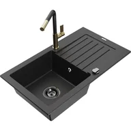 Zlewozmywaki z baterią - Mexen Pablo zlewozmywak granitowy 1-komorowy z ociekaczem i baterią kuchenną Flora, czarny/srebrny metalik - miniaturka - grafika 1