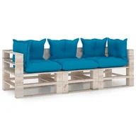 Ławki ogrodowe - vidaXL Ogrodowa sofa 3-osobowa z palet, z poduszkami, drewno sosnowe - miniaturka - grafika 1