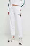 Spodnie damskie - Guess spodnie dresowe bawełniane kolor biały z aplikacją - miniaturka - grafika 1