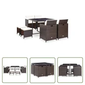 Meble ogrodowe - The Living Store 9-cz. zestaw mebli ogrodowych z poduszkami - rattan PE - brązowy - Ogrodowy Stół I Krzesła - miniaturka - grafika 1