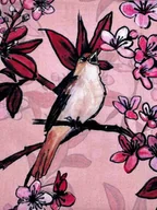 Apaszki i szaliki damskie - KOMIN (szeroki i b. ciepły) autorski print w SŁOWIKI i różowe kwiaty na pastelowym tle (bawełna) - miniaturka - grafika 1