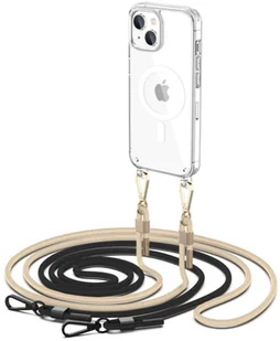 Etui Magnetyczne Magsafe Flexair Chain do iPhone 15, Przezroczyste z Czarną i Beżową Smyczą - Etui i futerały do telefonów - miniaturka - grafika 1