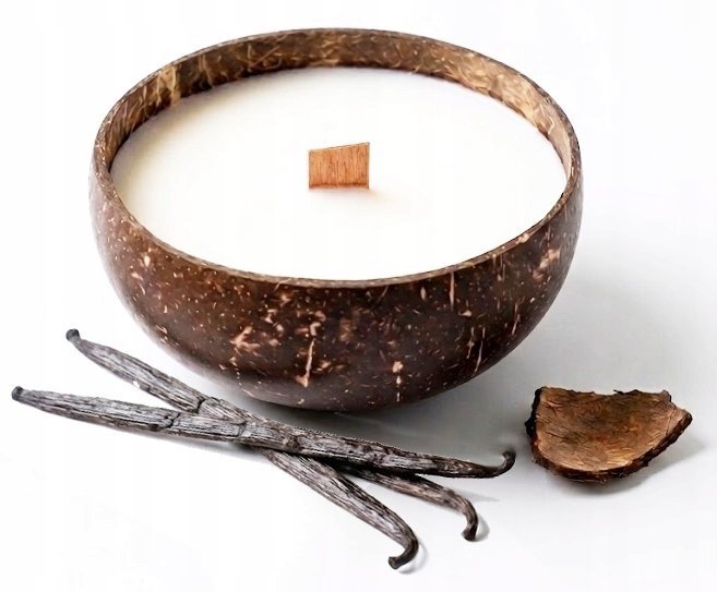 Świeca zapachowa sojowa 400g w kokosie Laska Wanili knot drewniany No.16XXL