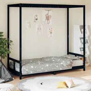 vidaXL Rama łóżka, czarna, 80x200 cm, lite drewno sosnowe - Łóżeczka i kojce - miniaturka - grafika 1