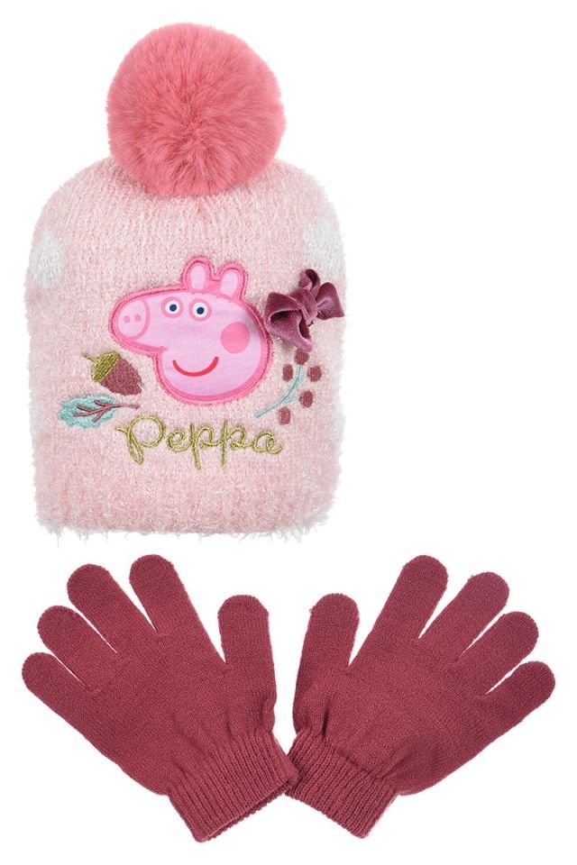 Czapka i rękawiczki dla dziewczynki, Świnka Peppa, różowa, rozmiar 52 cm