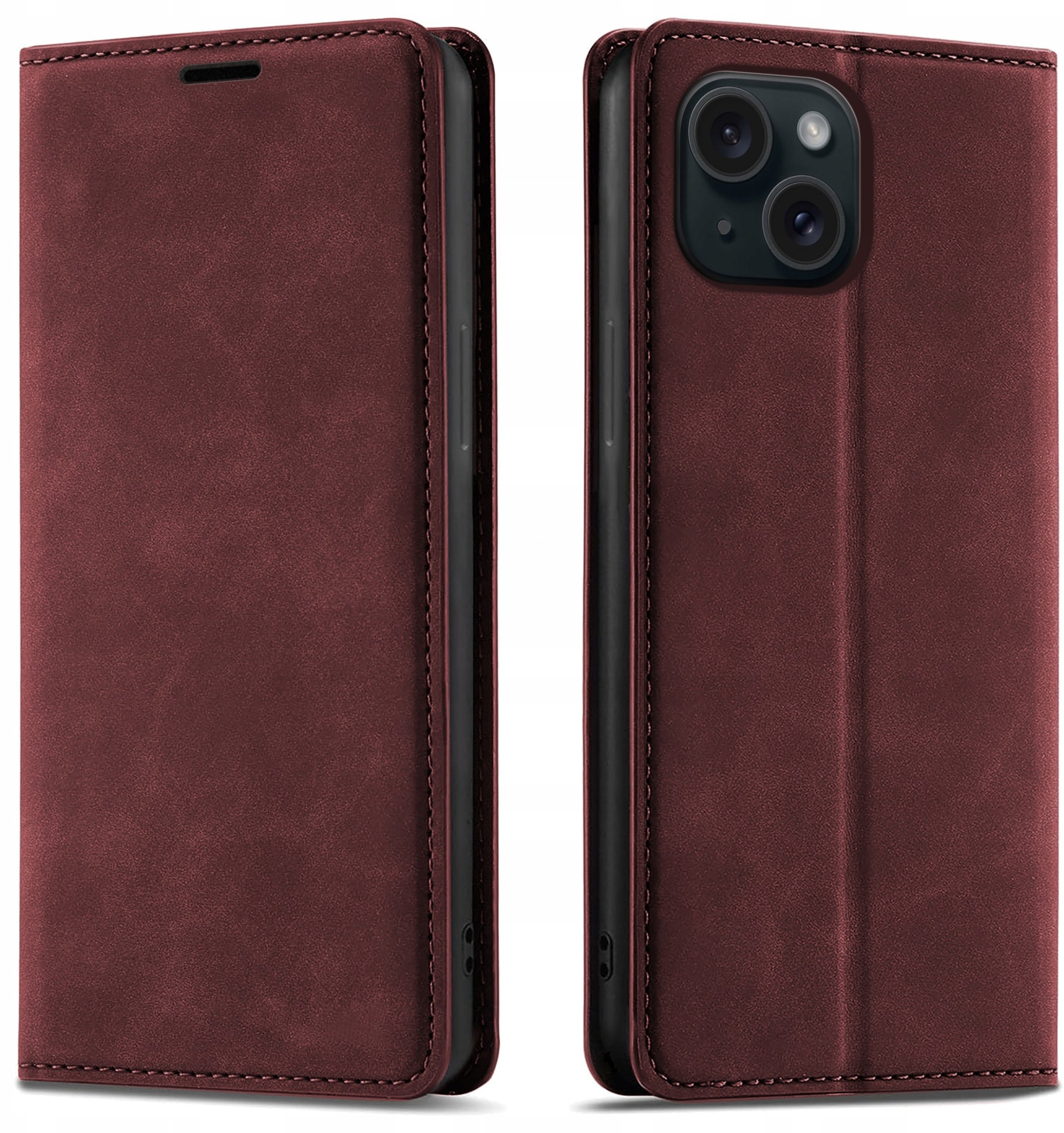krainaGSM Etui Z Klapką Do Iphone 15 Zamykane Magnetyczne Skórzane + Szkło 9H