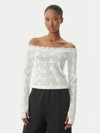 Bluzki damskie - adidas Bluzka Lace Bardot KE3458 Biały Slim Fit - miniaturka - grafika 1