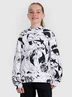 Bluzy dla dziewczynek - 4F Bluza dresowa nierozpinana z kapturem dziewczęca - biała 122 (6-7 lat) - miniaturka - grafika 1