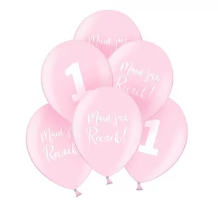 Balony mam już roczek, dwustronne, różowe 30cm, 6szt - Baby shower i roczek - miniaturka - grafika 1