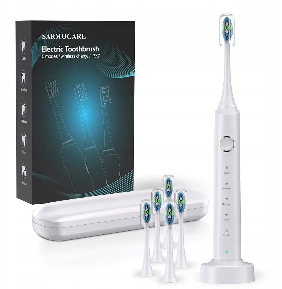 Szczoteczka Soniczna SARMOCARE X700 IPX7 38400 VPM 5 Trybów Etui + Końcówki