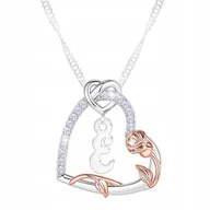 Naszyjniki - Naszyjnik Srebrny Serce z Literką E Róża Kwiat Życia Cyrkonie SREBRO 925 - miniaturka - grafika 1