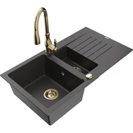 Zlewozmywaki z baterią - Mexen Matias zlewozmywak granitowy 1,5-komorowy z ociekaczem i baterią kuchenną Savita, czarny nakrapiany - miniaturka - grafika 1