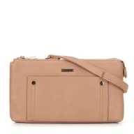 Torebki damskie - Damska crossbody dwukomorowa z kieszonką beżowa - miniaturka - grafika 1