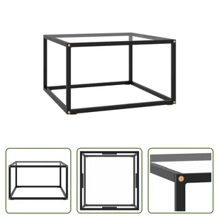 The Living Store Stolik kawowy czarny ze szkłem hartowanym 60x60x35 cm - Ławy i stoliki kawowe - miniaturka - grafika 1