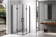 Kabiny prysznicowe - HYDROSAN Kabina prysznicowa kwadratowa narożna 100x100x195 drzwi podwójne składane czarna szkło transparentne uniwersalna z powłoką Nano Glass KZ08D-BL-100 - miniaturka - grafika 1