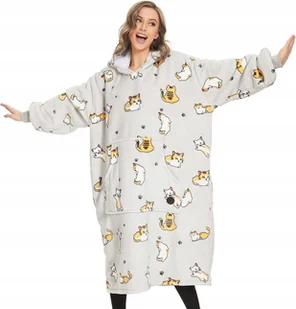 BLUZA Z KAPTUREM OVERSIZE KOC KOCOBLUZA MIĘKKA CIEPŁA PLUSZOWA SHERPA 69cm - Bluzy damskie - miniaturka - grafika 1