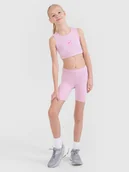 Spodnie i spodenki dla dziewczynek - 4F Legginsy kolarki sportowe dziewczęce - różowe 122/128 (6-8 lat) - miniaturka - grafika 1