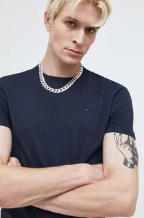 Koszulki męskie - Superdry t-shirt bawełniany męski kolor granatowy gładki - grafika 1