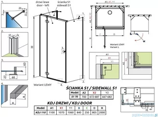 Radaway Essenza Black Kdj+S kabina 70x110x70cm lewa szkło przejrzyste 1384048-01-01/1385023-54-01L/1384048-01-01 - Kabiny prysznicowe - miniaturka - grafika 2