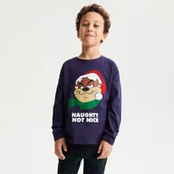 Bluzki dla chłopców - Reserved - Świąteczny longsleeve Diabeł Tasmański - granatowy - miniaturka - grafika 1