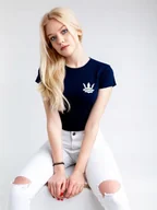 Koszulki i topy damskie - T-SHIRT Koszulka DAMSKA BAWEŁNIANA KLASYCZNA JIGGA logo MODNA GRANATOWA S - miniaturka - grafika 1