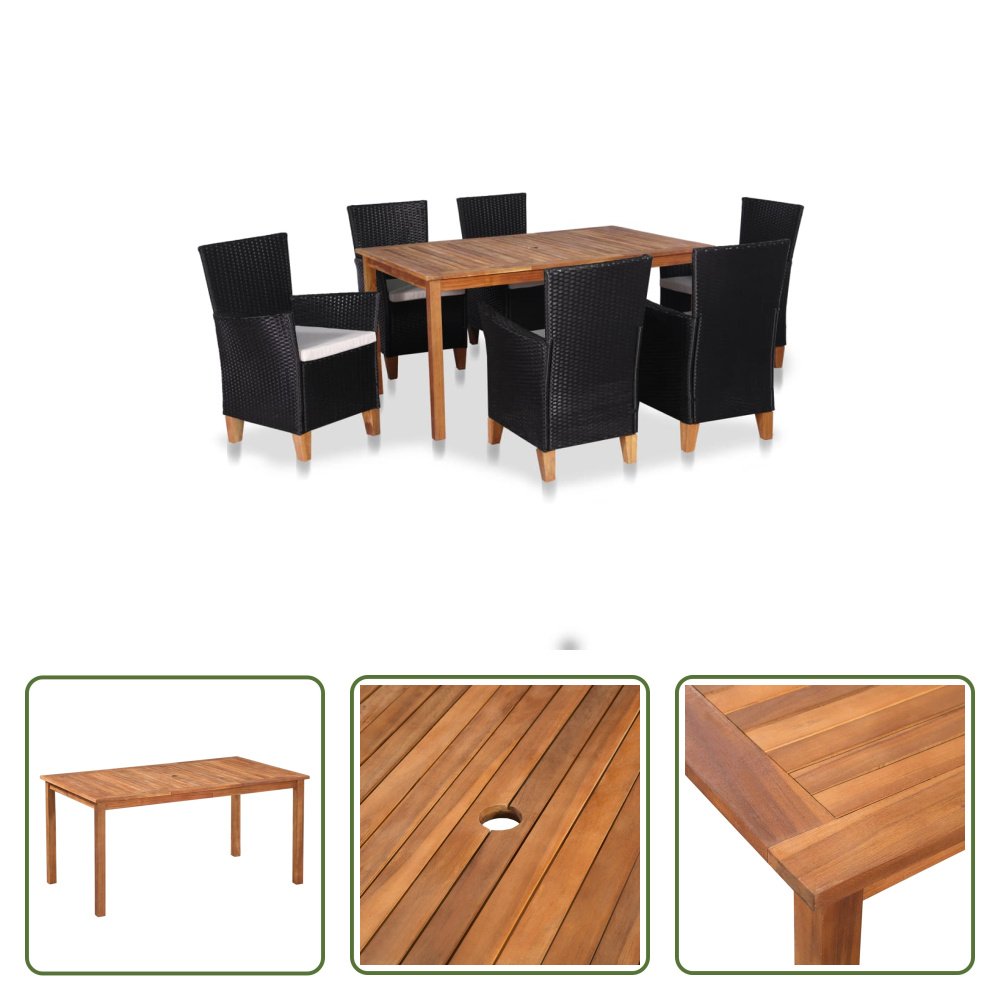 The Living Store 7-częściowy ogrodowy zestaw jadalniany z rattanu w kolorze czarnym i brązowym