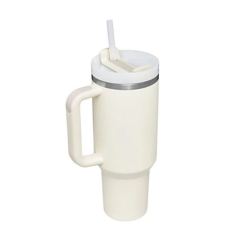 Kubek termiczny ze słomką uchwytem termos 1200ml kremowy