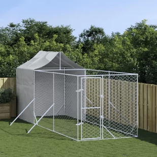 vidaXL Kojec dla psa, z dachem, srebrny, 2x6x2,5 m, stal galwanizowana - Sprzęt podróżny i transportery dla psów - miniaturka - grafika 1