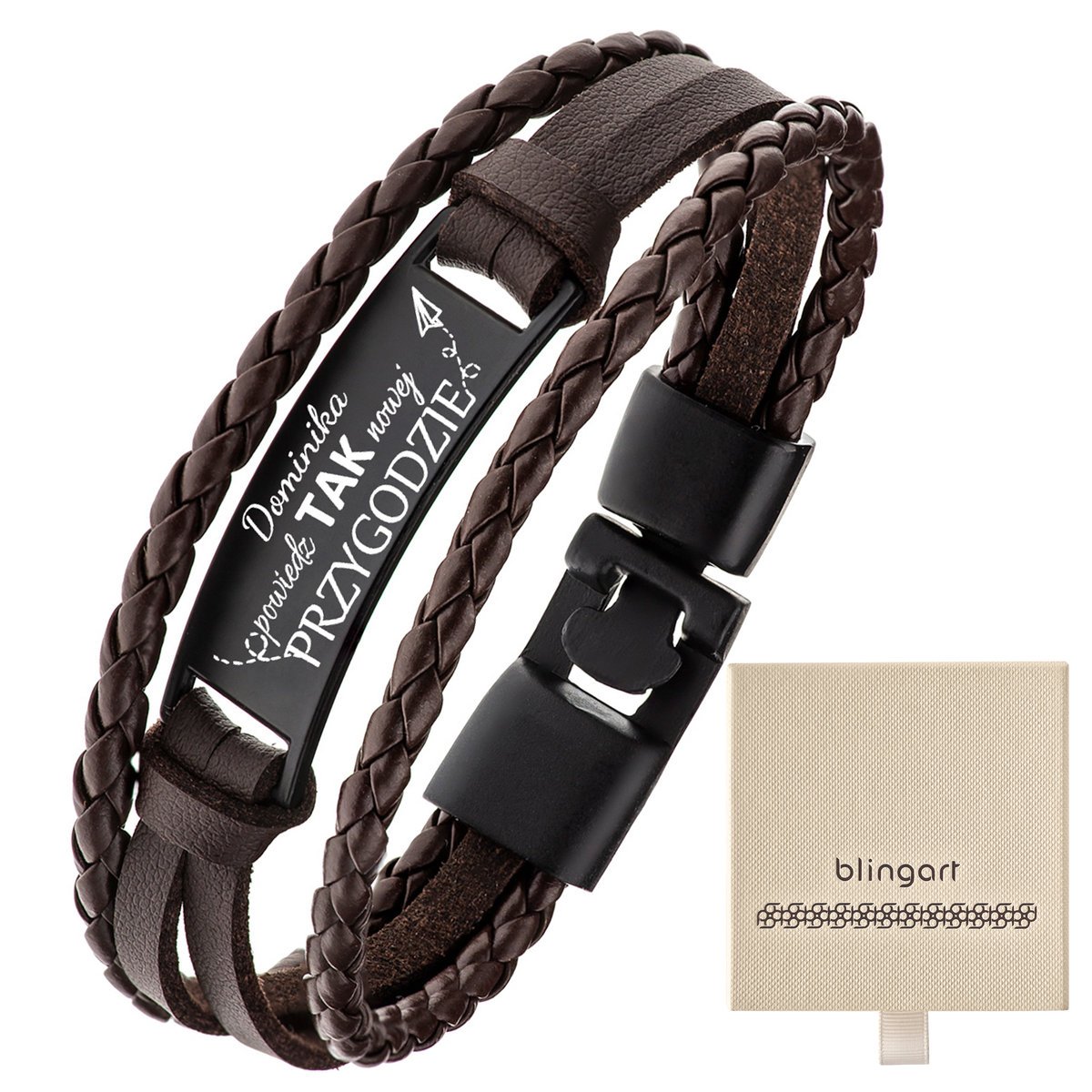 Bransoletka męska z GRAWEREM skórzana brązowa