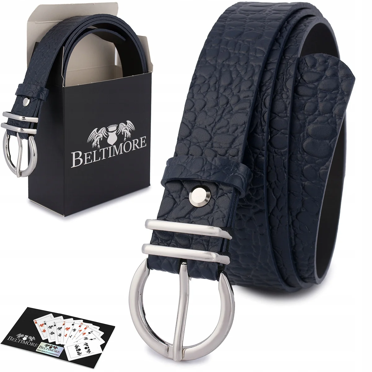 Skórzany pasek damski do spodni sukienki skóra croco granat 3 cm Beltimore