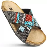 Klapki i japonki damskie - Klapki Damskie Z Koralikami Bini Czarne Eleganckie Wygodne Lekkie Na Lato Otwarte Zdobione Z Ozdobami Modne Stylowe Na Plażę Z Kryształkami Letnie 37 - miniaturka - grafika 1