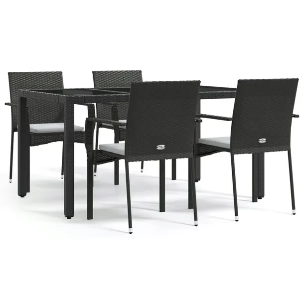 Zestaw mebli ogrodowych rattanowych, czarny, 4 krzesła, stół 150x90 cm