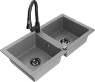 Zlewozmywaki z baterią - Mexen Mario zlewozmywak granitowy 2-komorowy z baterią kuchenną Elia, szary - 6504-71-670101-70-B - miniaturka - grafika 1