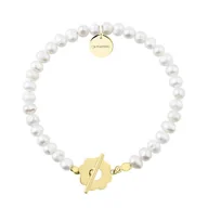 Bransoletki - Delikatna bransoletka perłowa z pozłacanym zapięciem kwiatem - elegancka biżuteria z pereł - Manoki - miniaturka - grafika 1