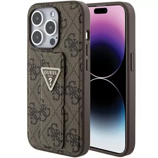 Guess etui obudowa pokrowiec case do iPhone 15 Pro Max 6.7" brązowy/brown hardcase Grip Stand 4G Triangle Strass - Etui i futerały do telefonów - miniaturka - grafika 1