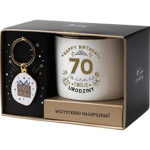 Zestaw prezentowy na 70 urodziny biało-złoty - kubek - Kubki - miniaturka - grafika 1