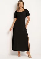 Sukienki - Czarna Koktajlowa Sukienka Typu Hiszpanka z Rozcięciem Vikita - miniaturka - grafika 1